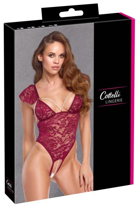 Cottelli Lingerie Body M z Perłowymi Akcentami, Bordowy, Koronkowy