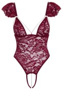 Cottelli Lingerie Body Pearls XL koronkowy z perłami, bordowy