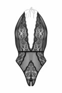 Dina koronkowy body Obsessive z siateczką, halter, czarny S/M