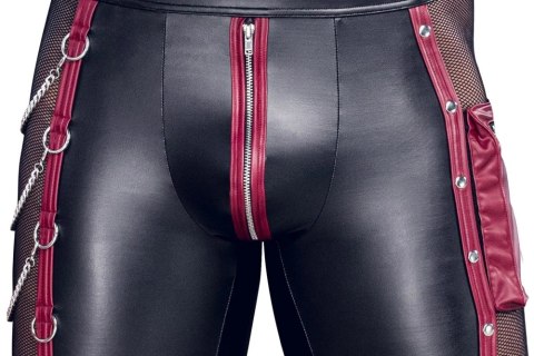 NEK Spodnie Męskie 2XL Czarny Matowy z Czerwonymi Akcentami i Łańcuchami