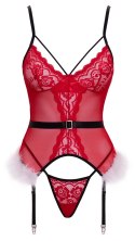 Cottelli Lingerie X-Mas Basque L/XL z koronką i piorkami, czerwony