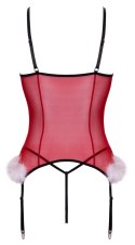 Cottelli Lingerie X-Mas Basque S/M - czerwony komplet z koronką i piorami