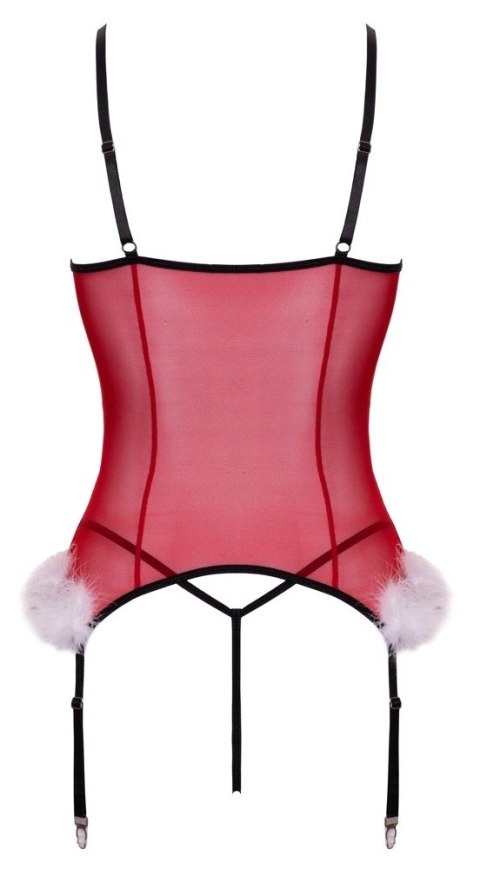 Cottelli Lingerie X-Mas Basque S/M - czerwony komplet z koronką i piorami