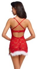 Cottelli Lingerie X-Mas Chemise L/XL z Czerwoną Koronką i Piorami