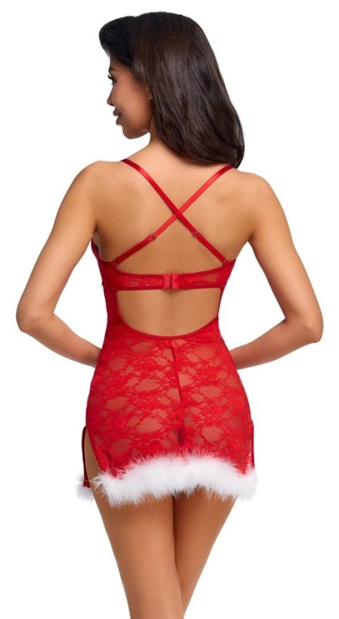 Cottelli Lingerie X-Mas Chemise L/XL z Czerwoną Koronką i Piorami