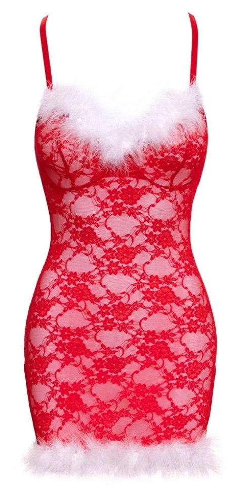 Cottelli Lingerie X-Mas Chemise L/XL z Czerwoną Koronką i Piorami