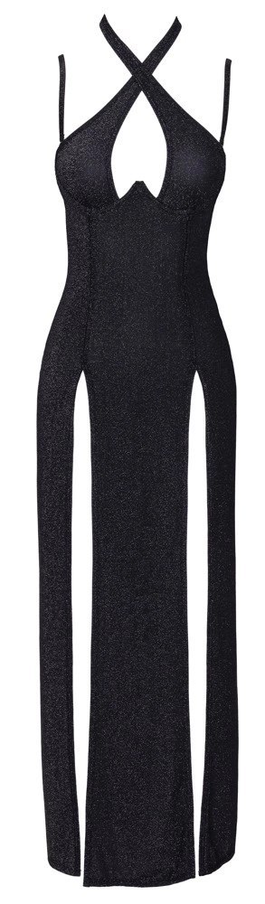 Cottelli PARTY długa sukienka XL czarna połyskująca z rozcięciami