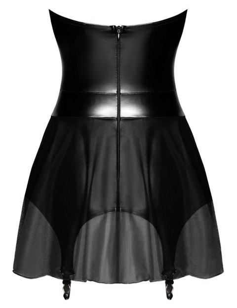 Noir Dress M czarna sukienka mini z szelkami i tiulowym dołem