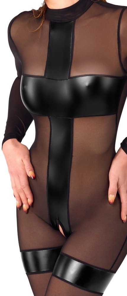 Noir Handmade Jumpsuit Powerwetlook Czarno-Przezroczysty L