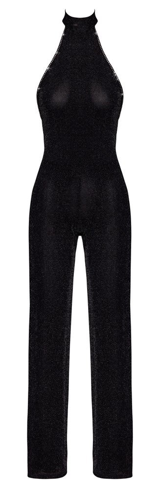 Noir Handmade Jumpsuit S Czarny Połyskujący z Odkrytymi Ramionami