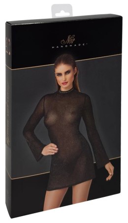 Noir Handmade Mini Dress L z transparentnym połyskiem i długimi rękawami