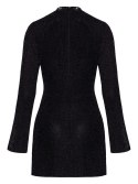Noir Handmade Mini Dress L z transparentnym połyskiem i długimi rękawami