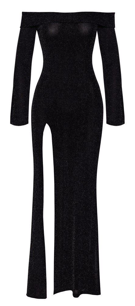 Noir Handmade Sukienka Długa L, Czarna, Transparentna, Błyszcząca