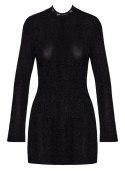 Noir Mini Sukienka M Czarna z Błyszczącymi Elementami i Rozkloszowanym Dołem