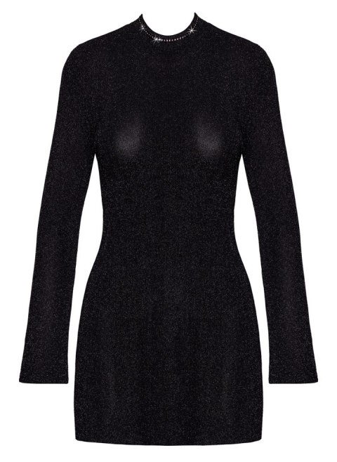 Noir Mini Sukienka M Czarna z Błyszczącymi Elementami i Rozkloszowanym Dołem