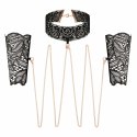 Rosy Gold Lace Cuffs & Collar - Czarna koronka, złote łańcuszki