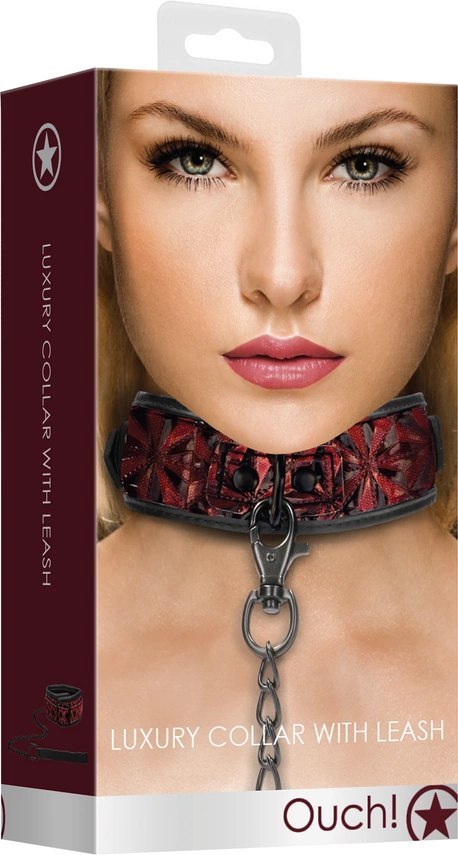 OUCH! Obroża regulowana ze smyczą neoprenowa czarna 52,5 cm