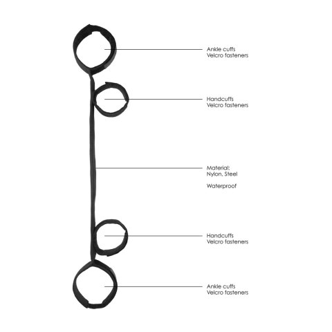 Ouch! Drążek rozporowy z regulowanymi mankietami, czarny, 70 cm