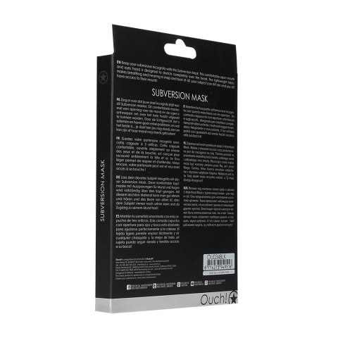 Ouch! Maska tekstylna na głowę z otworami na oczy i usta, czarna