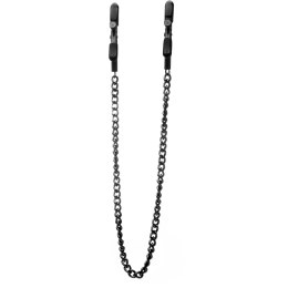 Ouch! Regulowane zaciski na sutki z łańcuszkiem, czarna końcowka