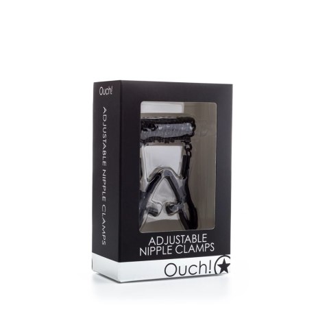 Ouch! Regulowane zaciski na sutki z łańcuszkiem, czarna końcowka