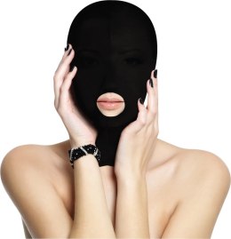 Ouch! Submission maska na głowę z otworem na usta, elastyczna, czarna