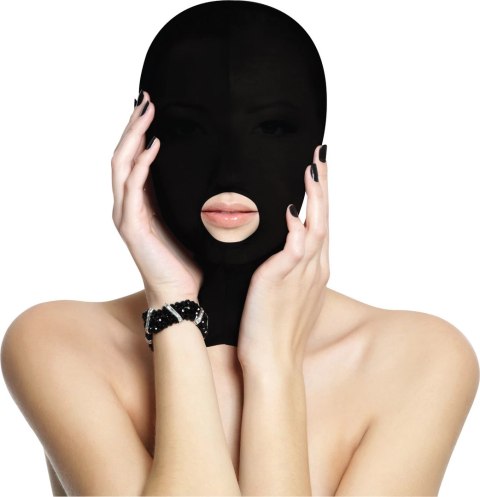 Ouch! Submission maska na głowę z otworem na usta, elastyczna, czarna