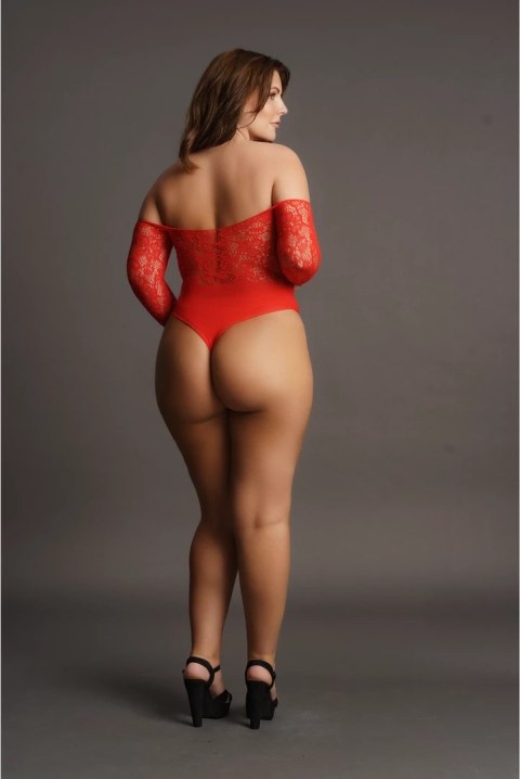 Le Desir Body Plus Size z koronką i rękawami 3/4, czarne, otwarte