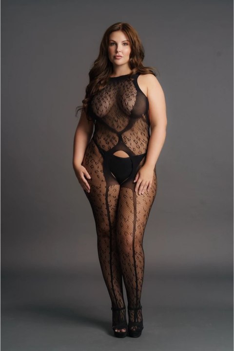 Le Desir Bodystocking Leopard Plus Size - model z otwartym kroczem, wzor panterki