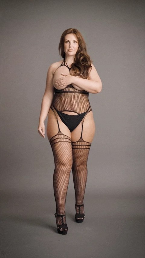 Le Desir Bodystocking Plus Size z otwartym biustem i pończochami XXL-5XL