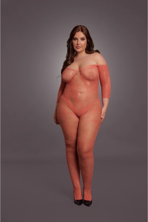 Le Desir Bodystocking Queen Size długi rękaw koronkowy XL-4XL czarny