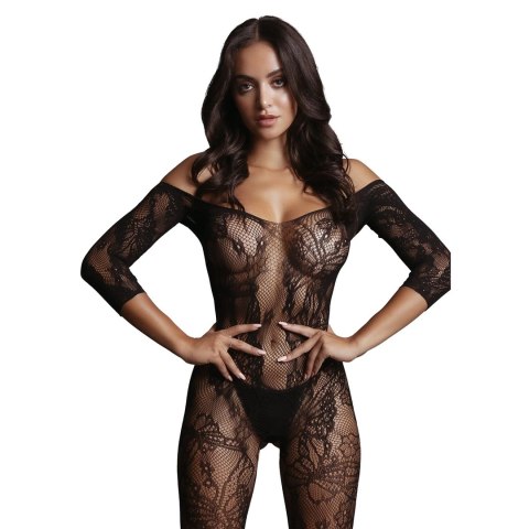 Le Desir Bodystocking S-XL Koronkowy Długi Rękaw Elastyczny Czarny