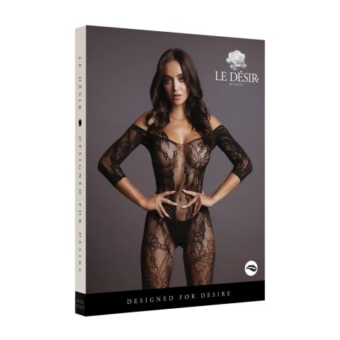 Le Desir Bodystocking S-XL Koronkowy Długi Rękaw Elastyczny Czarny