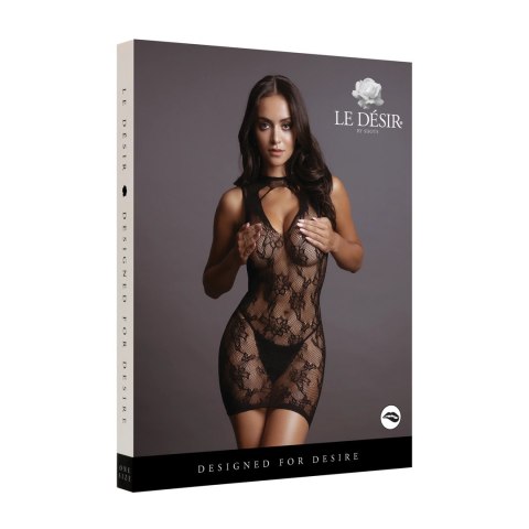 Le Desir Mini sukienka koronkowa z wysokim dekoltem S-XL czarna