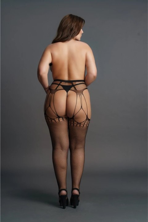 Le Desir Plus Size kabaretka - rajstopy z paskami do pończoch, czarne