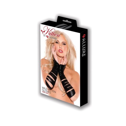 Wild Kitten Allure czarne rękawiczki wetlook z otwartymi palcami S/M