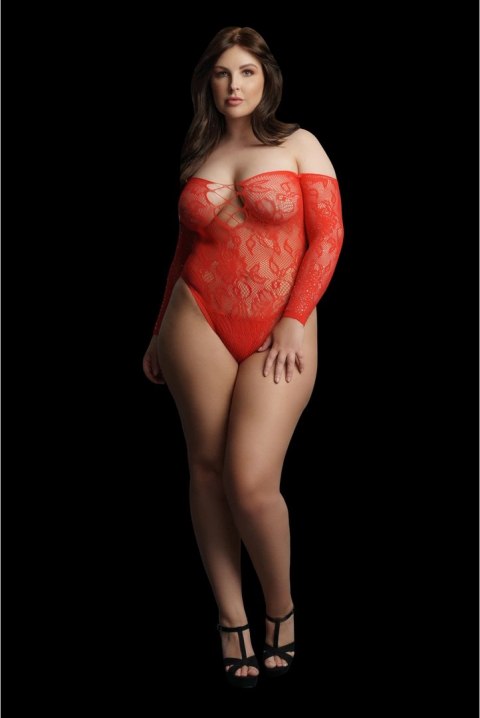 Le Desir Body Plus Size koronkowy z otwartymi ramionami czerwony