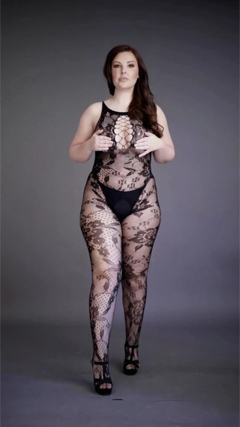 Le Desir Bodystocking Plus Size z koronką i otwartą strefą, XL-4XL