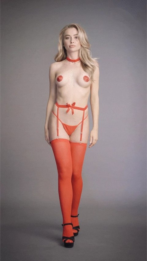 Le Desir Jingle - Zestaw z brokatowymi naklejkami i czerwonymi pończochami S-XL