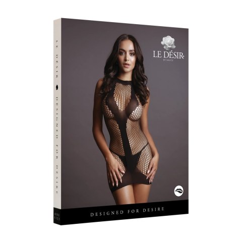 Le Desir Kontrastowa sukienka mini V-neck siateczka elastyczna S-XL