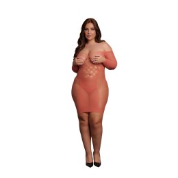 Le Desir Queen Size mini sukienka z długim rękawem i siateczką, czarna XL-4XL