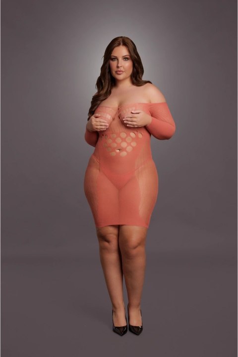 Le Desir Queen Size mini sukienka z długim rękawem i siateczką, czarna XL-4XL