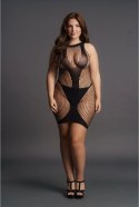 Le Desir Sukienka Mini Plus Size z Dekoltem V Kontrastowa Siateczka