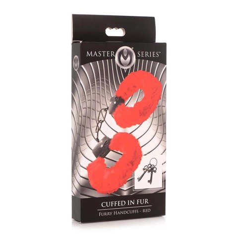 XR Brands Futrzane Kajdanki Czerwone z Regulacją i Kluczami