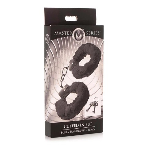 XR Brands Futrzane kajdanki czarne regulowane z kluczykiem