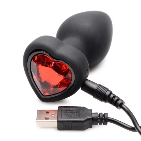 XR Brands Red Heart Gem mini silikonowy korek analny z pilotem LED