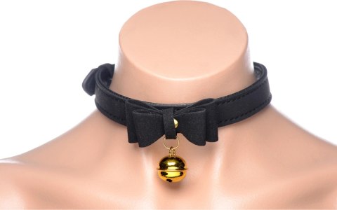 XR Brands Obroża Catplay z dzwonkiem i kokardą, czarno-złota, regulowana