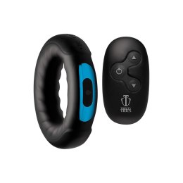 XR Brands Silicone Ring z pilotem - wibrujący pierścień, czarny