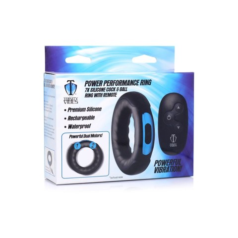 XR Brands Silicone Ring z pilotem - wibrujący pierścień, czarny