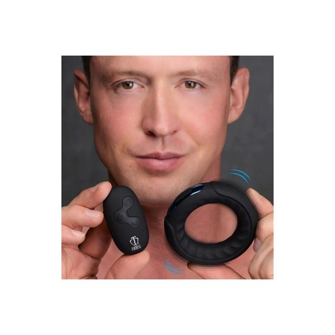 XR Brands Silicone Ring z pilotem - wibrujący pierścień, czarny